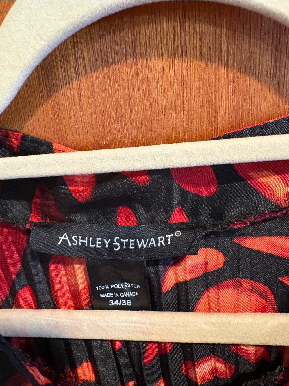 Ashley Stewart Black Top with Red & Orange Abstract Print
